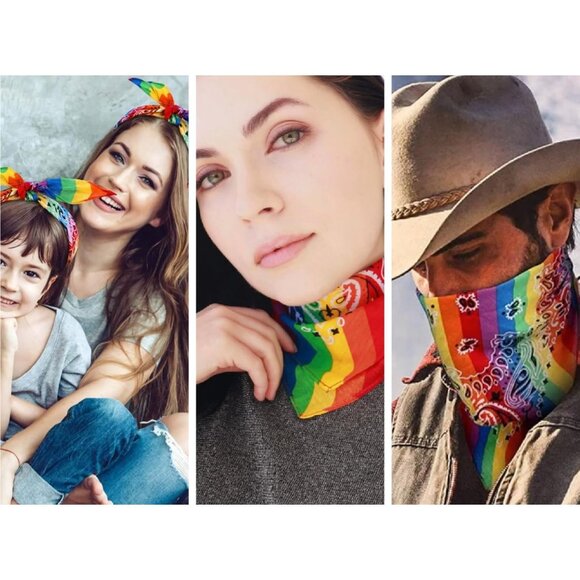 Womens Rainbow Cotton Bandana Large Cowgirl Imported Handkerchief Headband Scarf - Picture 4 of 7